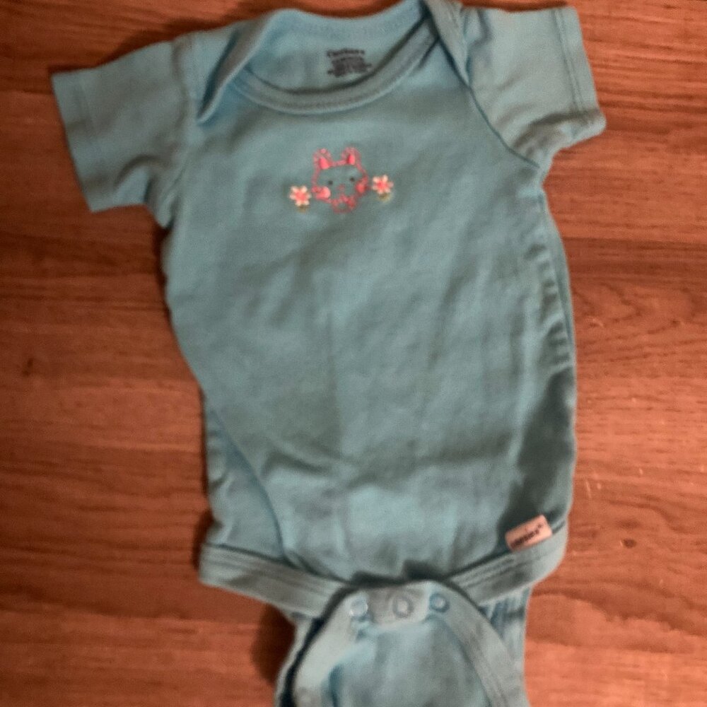 Gerber Bodysuit 3-6 Months Blue Embroidered Easter Bunny Graphic Short Sleeve